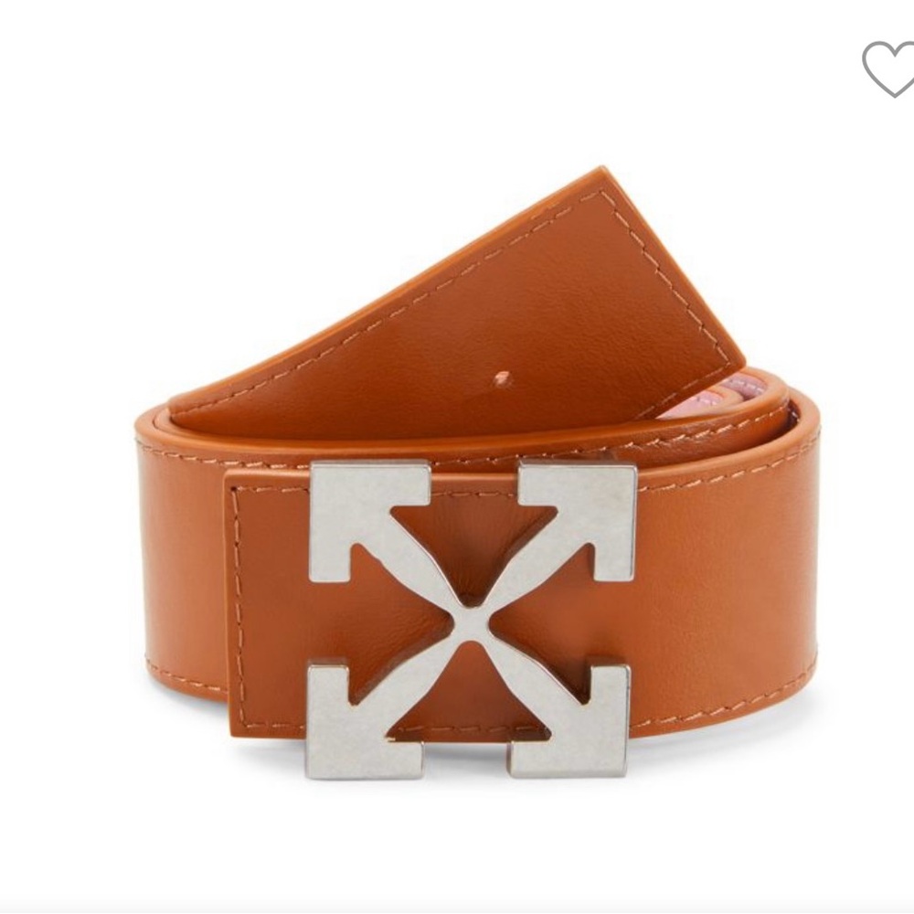 Off-White Tan and pink reversible  Belt leather with Signature Style